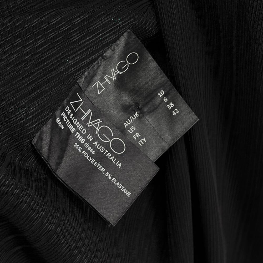 Zhivago Picture This Wrap Dress Women’s 6 Emerald Metallic Shoulder Pad Midi - Picture 4 of 5